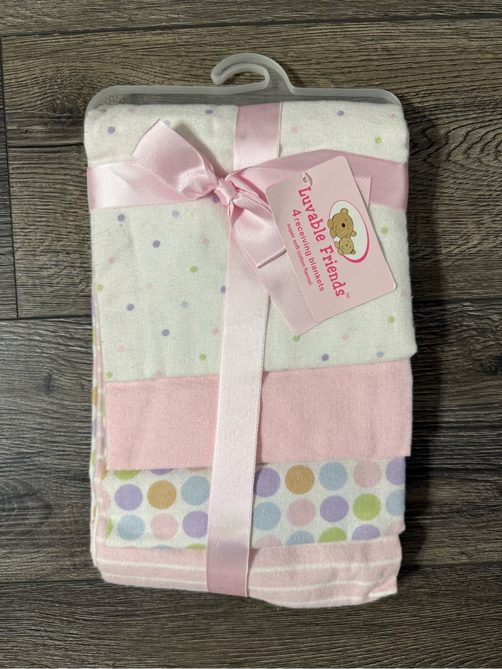 Luvable Friends 4-Pack Pink Flannel Baby Receiving Blankets NWT
